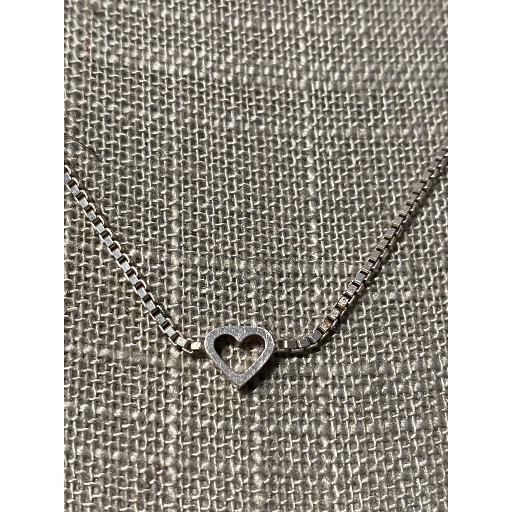 Sterling Silver 925 Signed KA 6.5mm Open Hearts Station Box Chain Necklace 16"